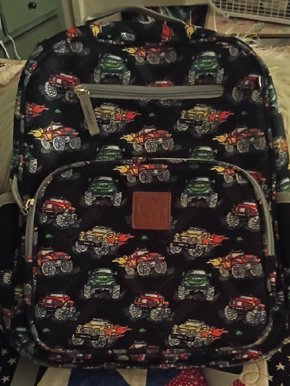 Black Monster Truck Print Backpack